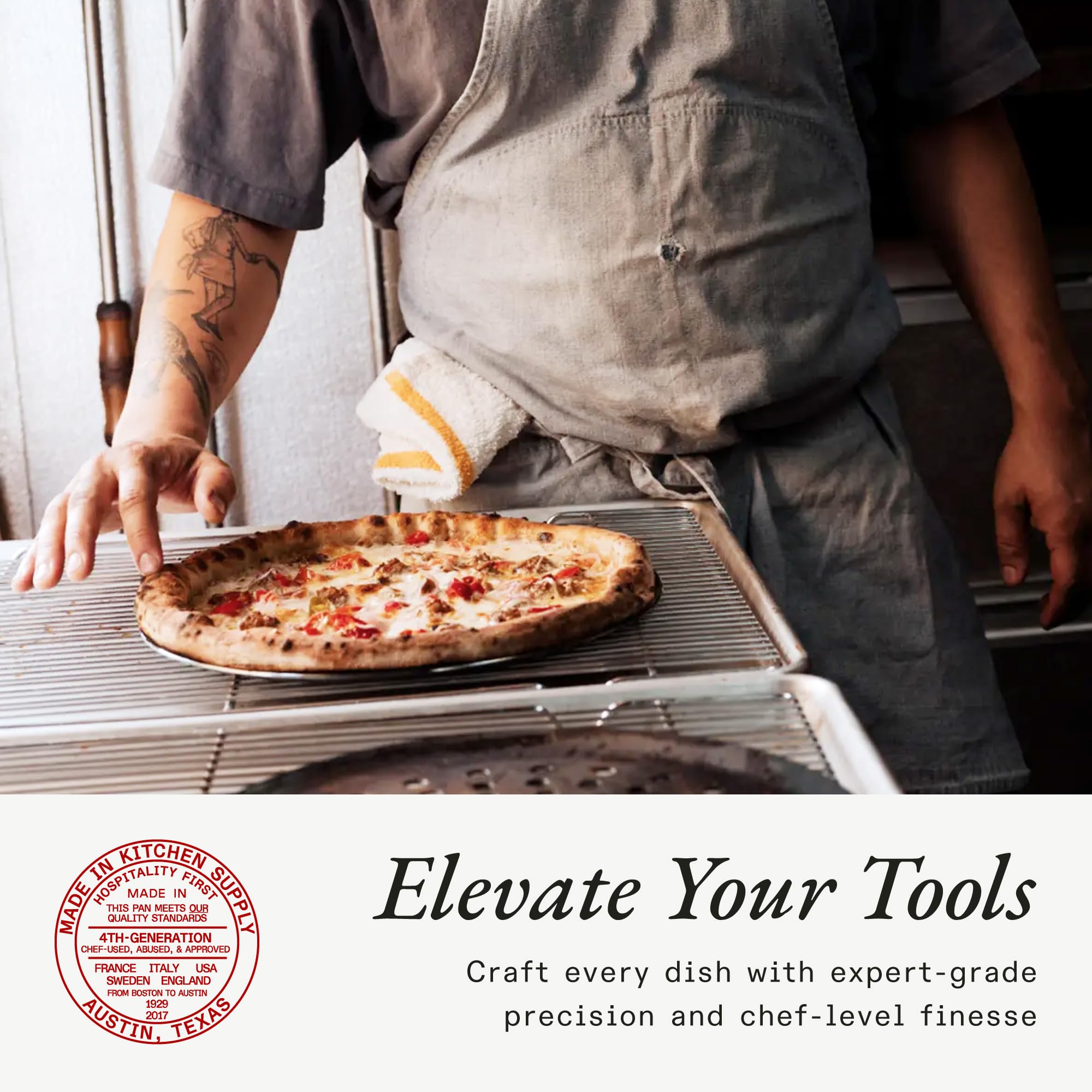 Made In pizza steel is induction compatible for versatile oven-to-table cooking.