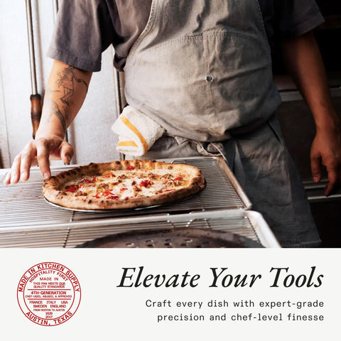 Made In pizza steel is induction compatible for versatile oven-to-table cooking.