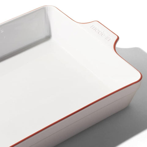 Made In porcelain bakeware crafted in France enhances durability and thermal stability.