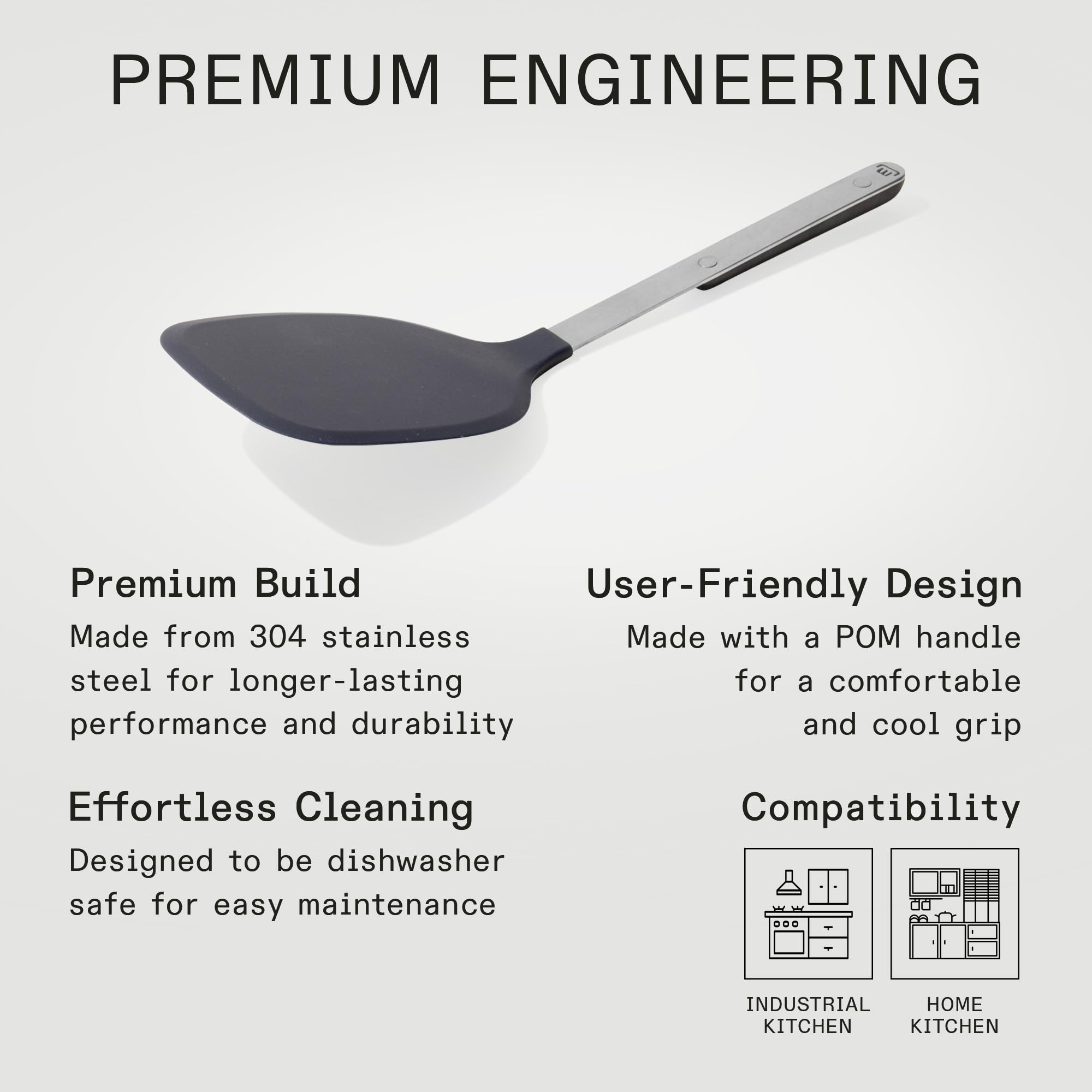 Made In rubber spatula dishwasher safe image emphasizing easy cleanup after cooking