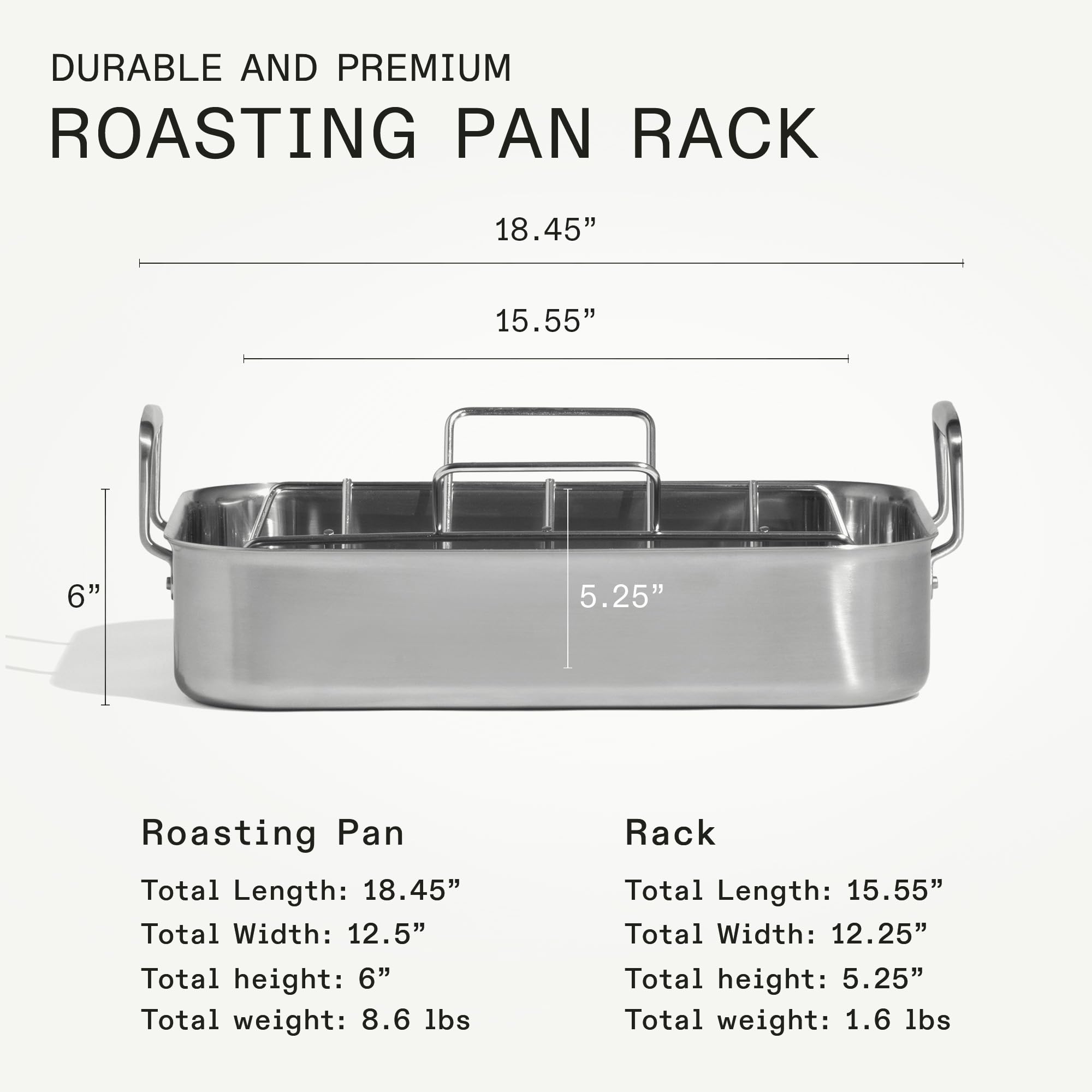 Made In pan on oven rack ready for roasting tasks.