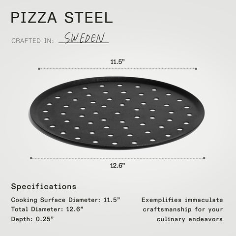 Made In pizza steel is crafted in Sweden, combining durability with lighter weight.