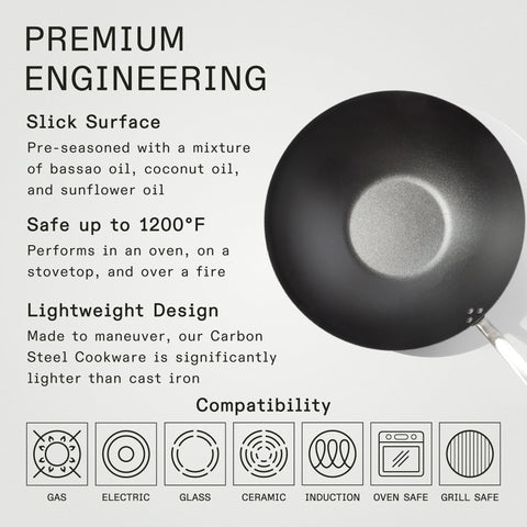 Made In wok induction-compatible design for versatile cooking.