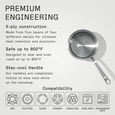 Made In butter warmer with stay-cool handle for safe, comfortable handling.