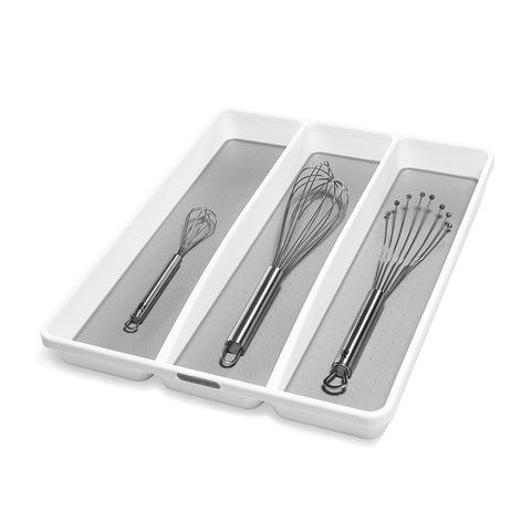 Madesmart 3-compartment utensil tray fits in standard drawers to maximize space