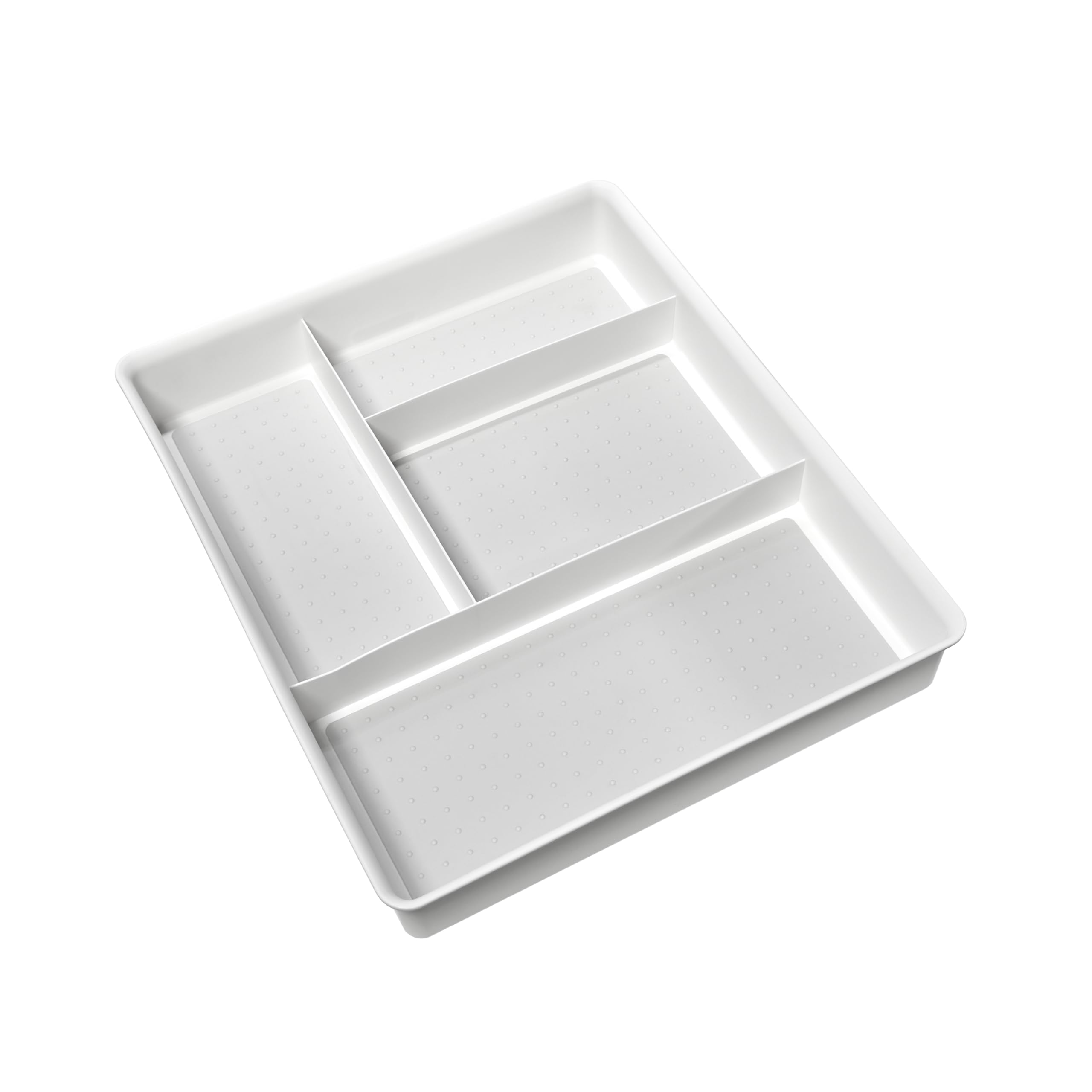 Madesmart Classic 4-Compartment Drawer Organizer in white, top view shows four spacious compartments.