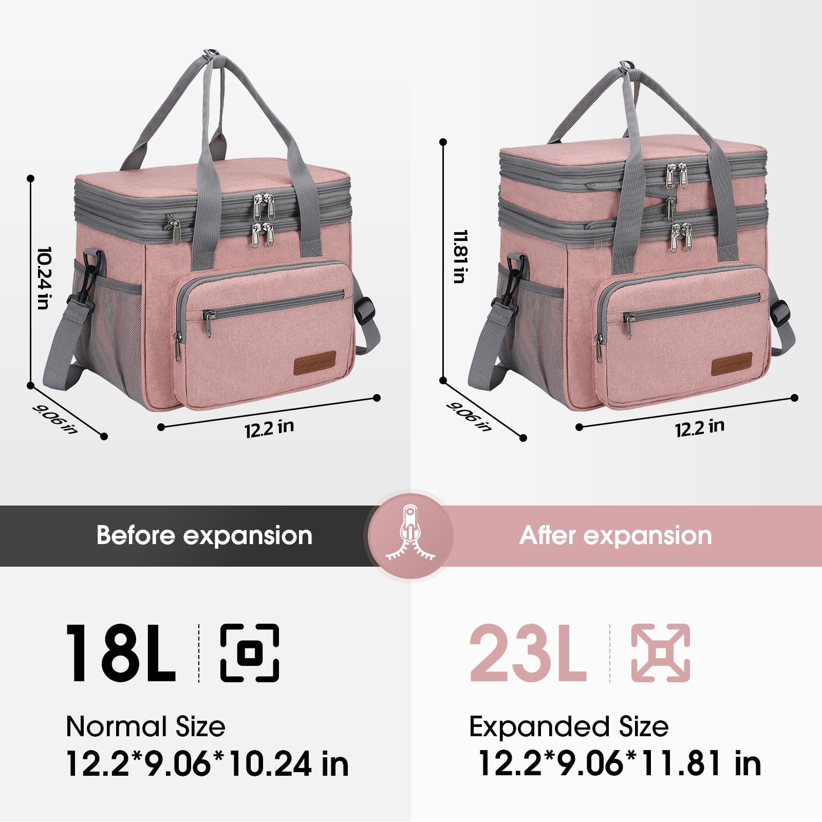 Maelstrom lunch bag expandable top compartment demonstrates extra storage for snacks
