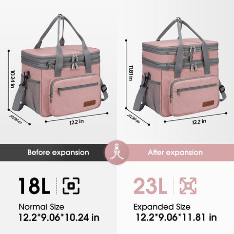 Maelstrom lunch bag expandable top compartment demonstrates extra storage for snacks