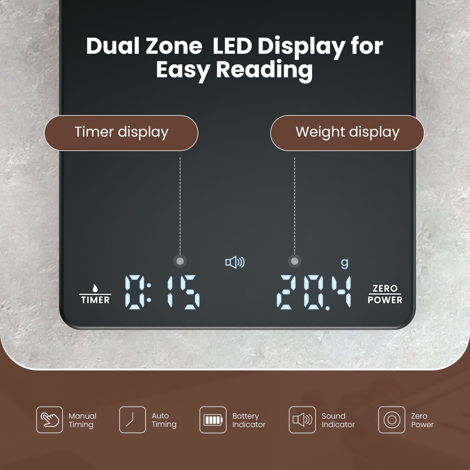Maestri House coffee scale silent mute function reduces beeps for quiet mornings.
