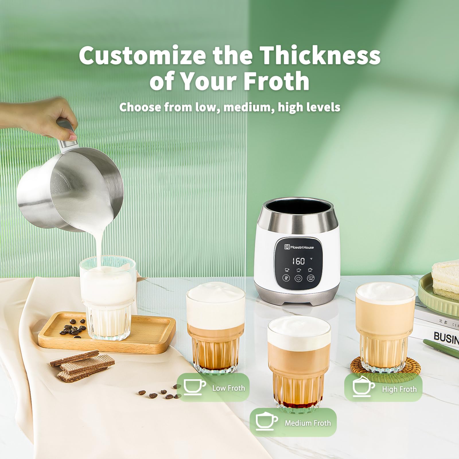 Maestri House DualFro 600 control panel highlights effortless temperature and froth settings