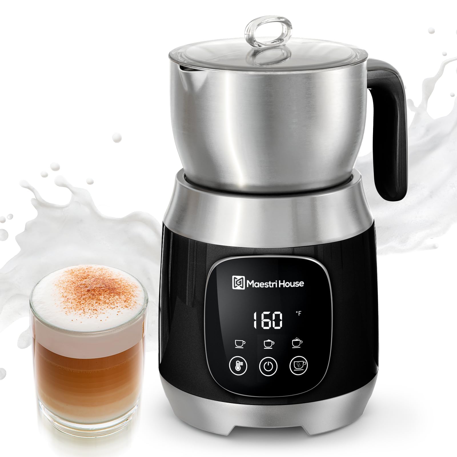 Maestri House DualFro 600 front view shows a sleek, versatile frother for café‑quality drinks.