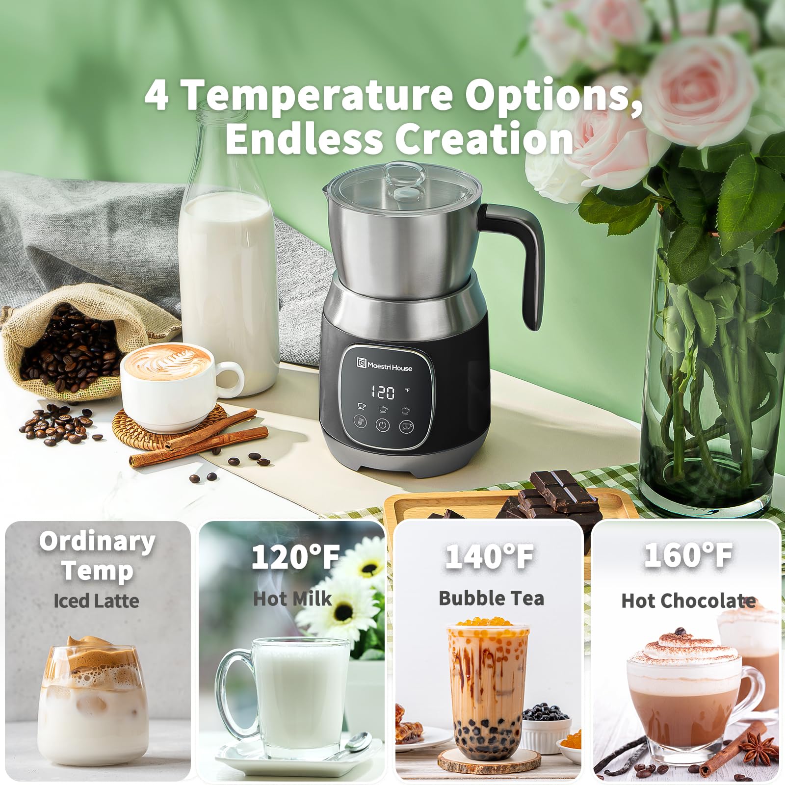 Maestri House DualFro 600 six settings offer hot or cold froth options.