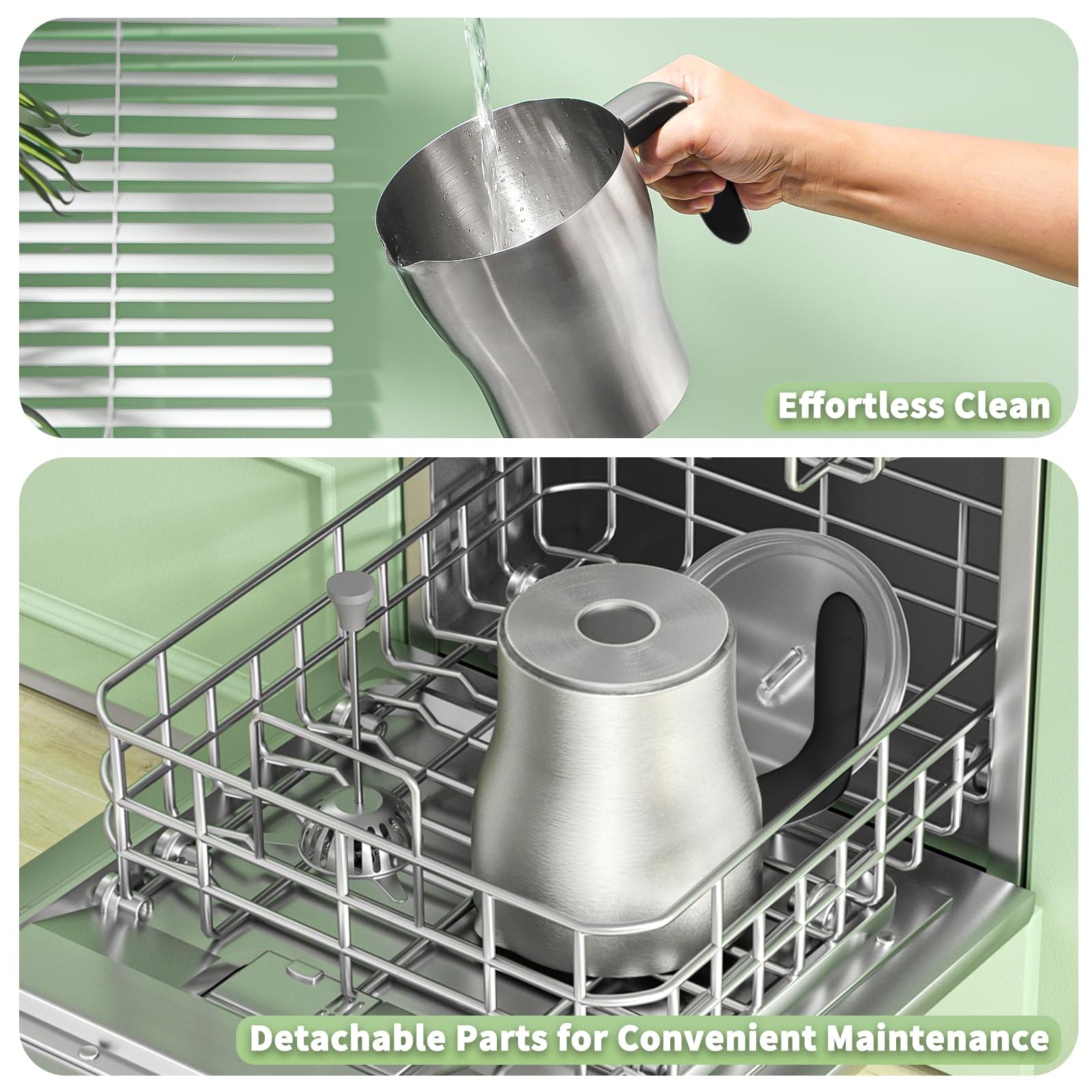 Maestri House DualFro 600 stainless steel pitcher is durable.