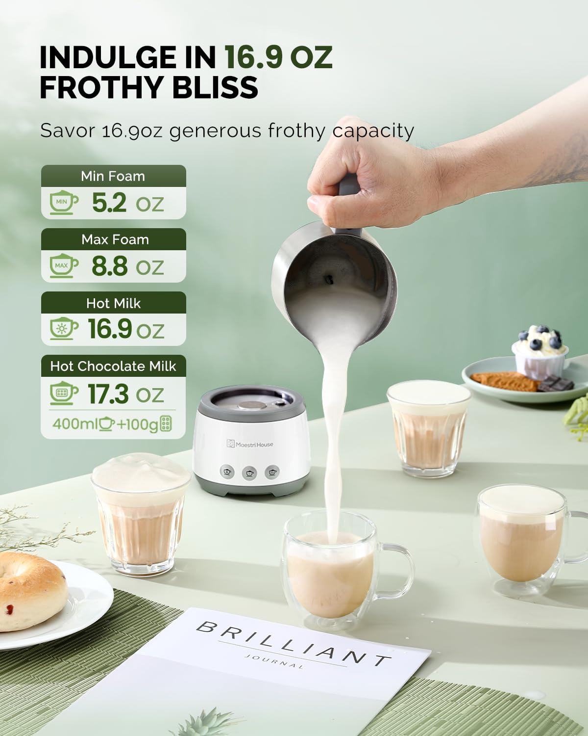 Maestri House hot milk setting steams milk to creamy warmth.