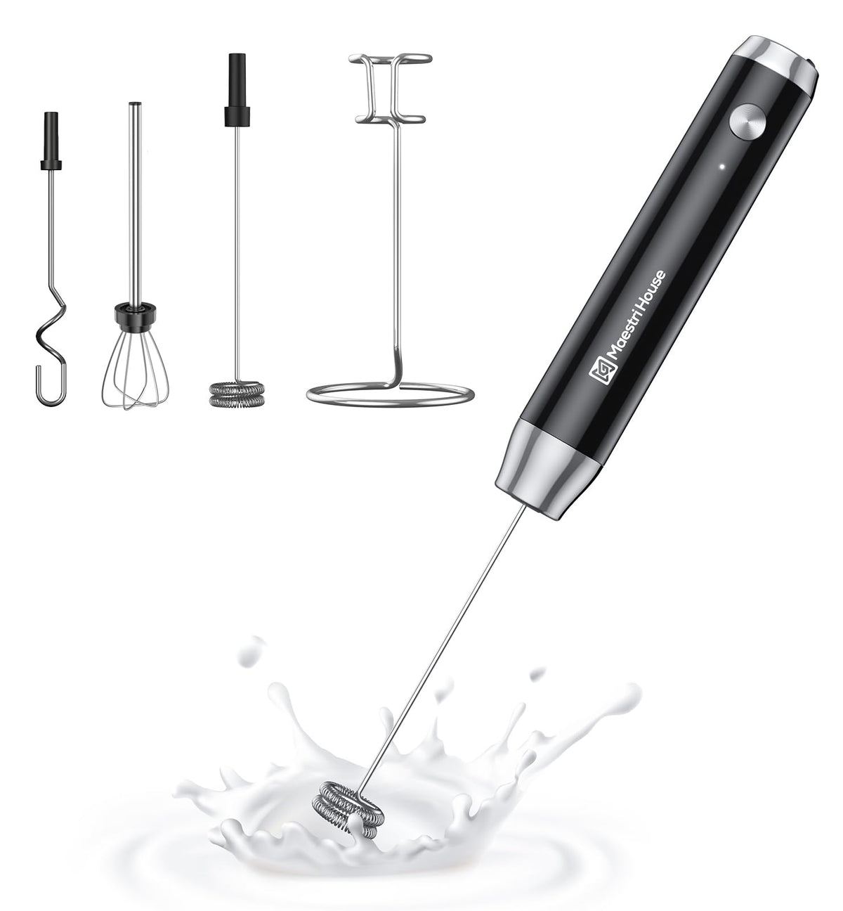 Maestri House LunaFro AS USB C rechargeable frother for on the go foaming.