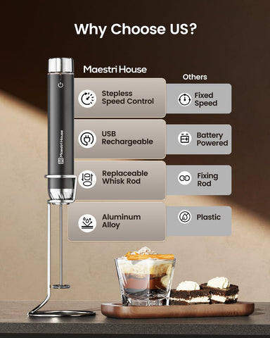 Maestri House LunaFro Max stepless dial enables precise froth.