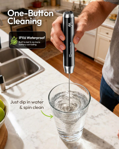 Stainless steel whisk attachment creates smooth, consistent froth