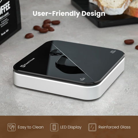 Maestri House Mini Coffee Scale borosilicate glass design for sleek aesthetics.
