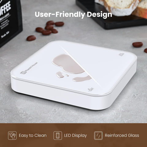 Maestri House mini coffee scale has a hidden LED display for clean aesthetics.