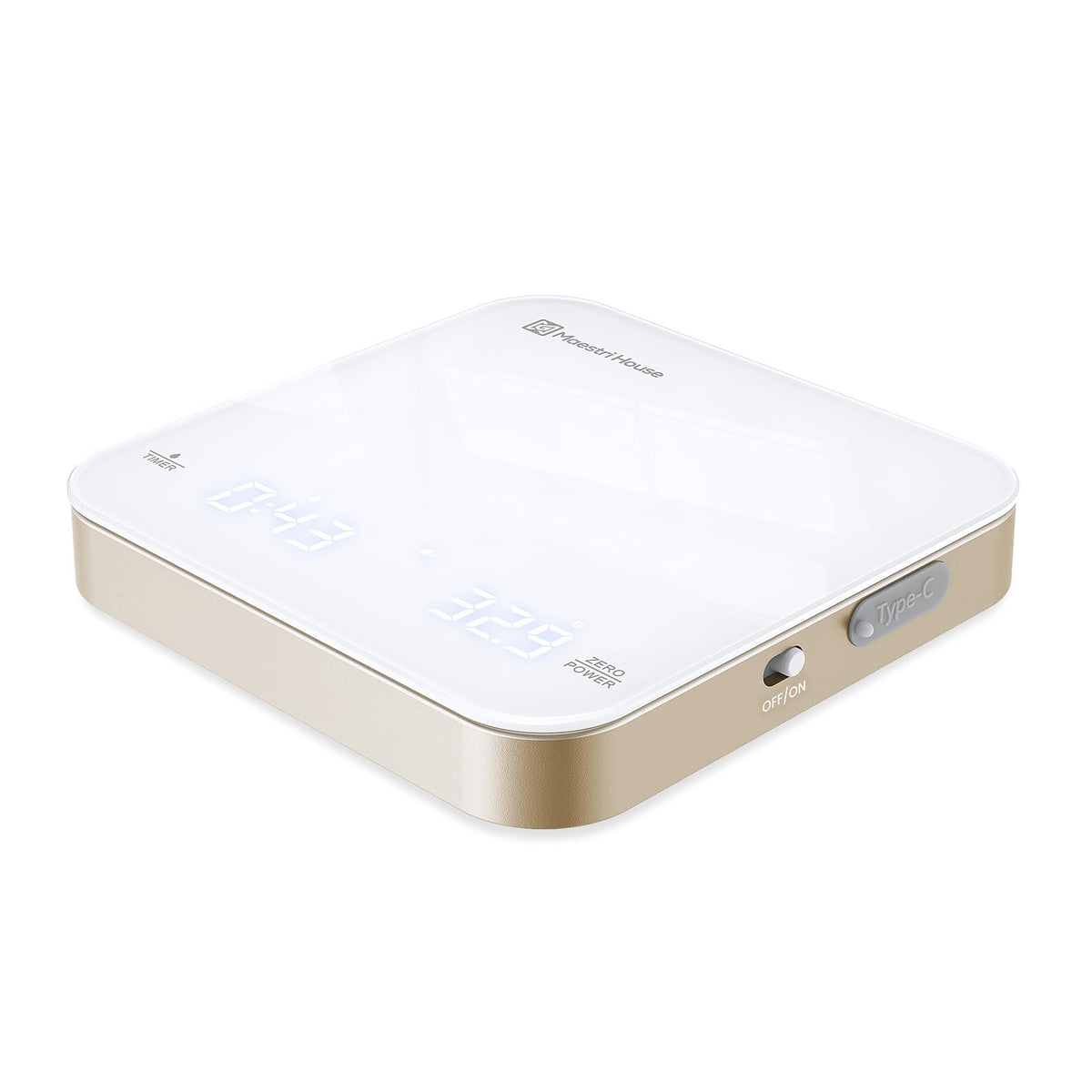Maestri House mini coffee scale, palm-size, enables precise espresso timing on the go
