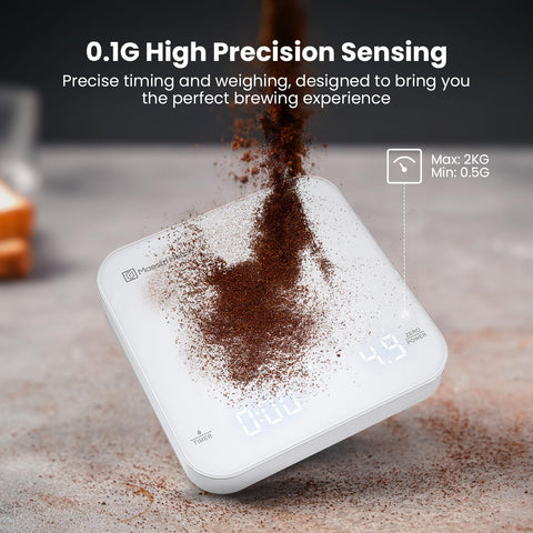 Maestri House mini coffee scale offers g, oz, ml units for flexible brewing.