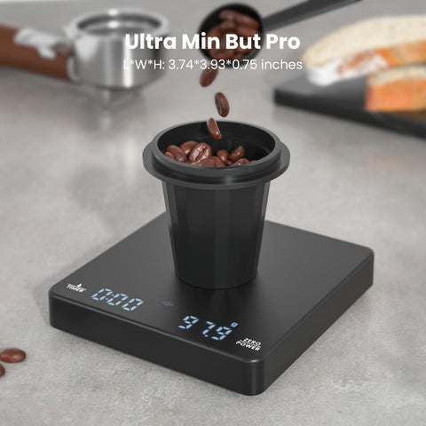 Maestri House mini coffee scale timer display helps time extraction for consistency.