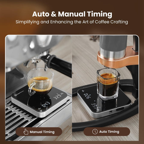 Maestri House Mini Coffee Scale charges via USB-C for easy power.