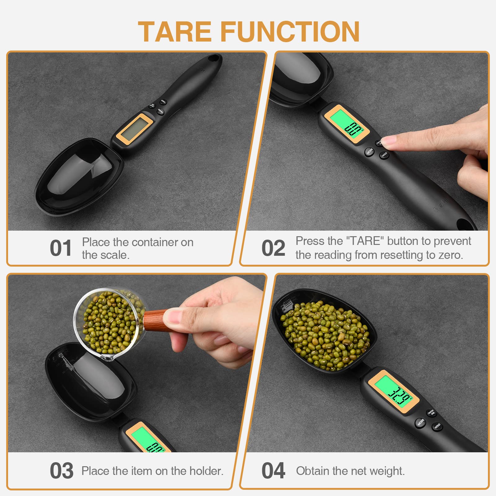 Mafiti digital measuring spoon tare function helps weigh ingredients with containers