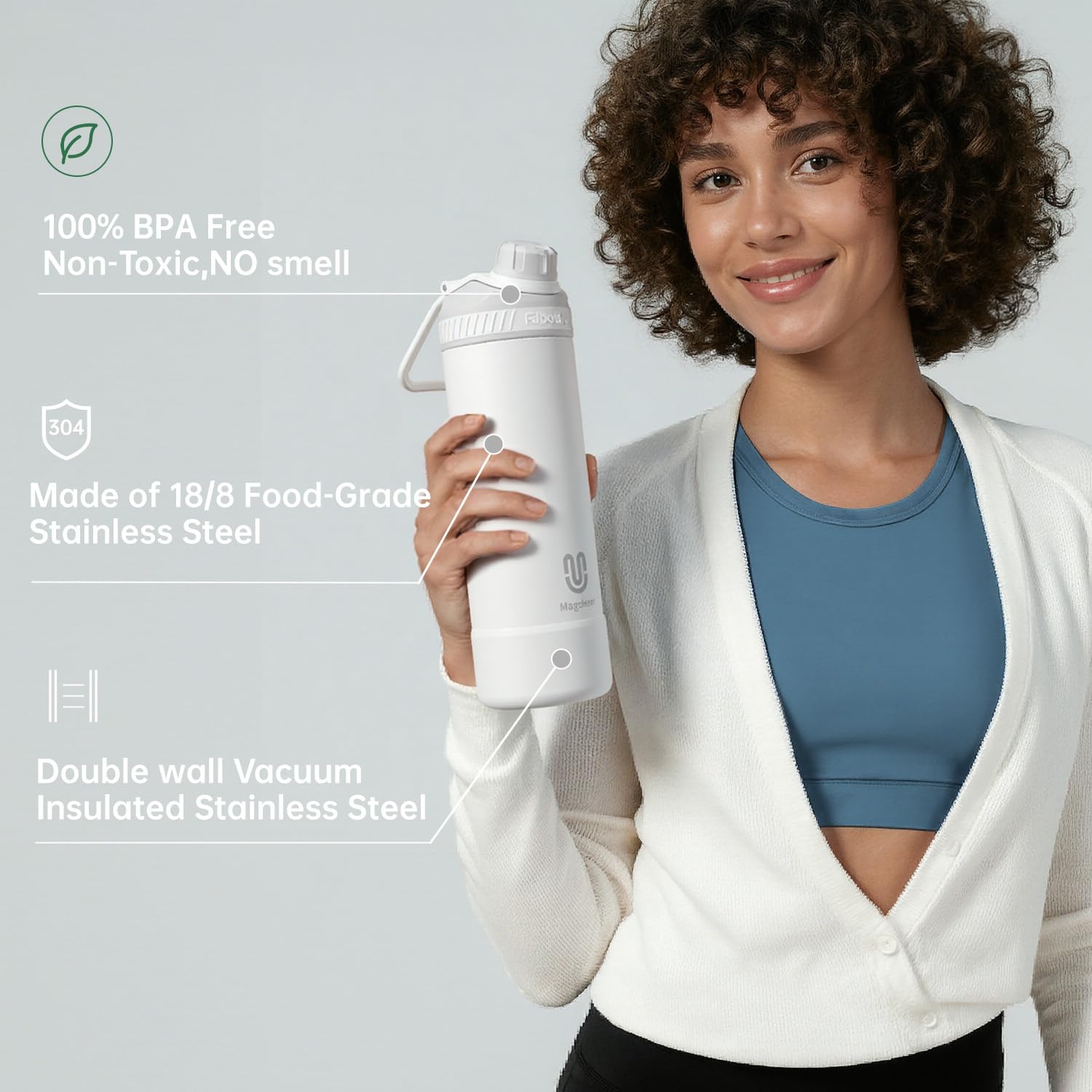 Magcheer leak-proof screw-top lid preventing spills during activity