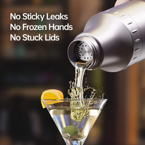 Magcheer shaker with integrated jigger top enables precise pours from 1/2 oz to 9 oz.