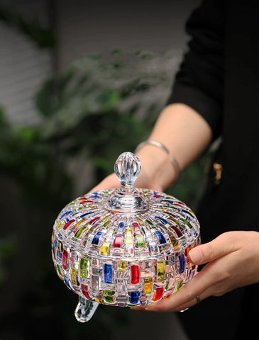 MAGCOLOR clear glass candy box with lid ready for gifting.
