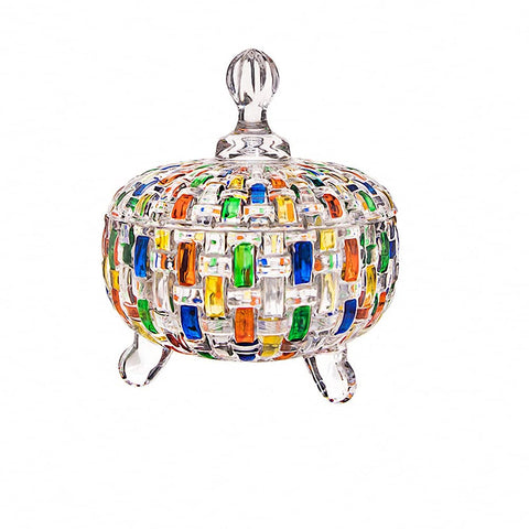 MAGCOLOR hand-painted lid shows colorful woven glass pattern for elegant storage.
