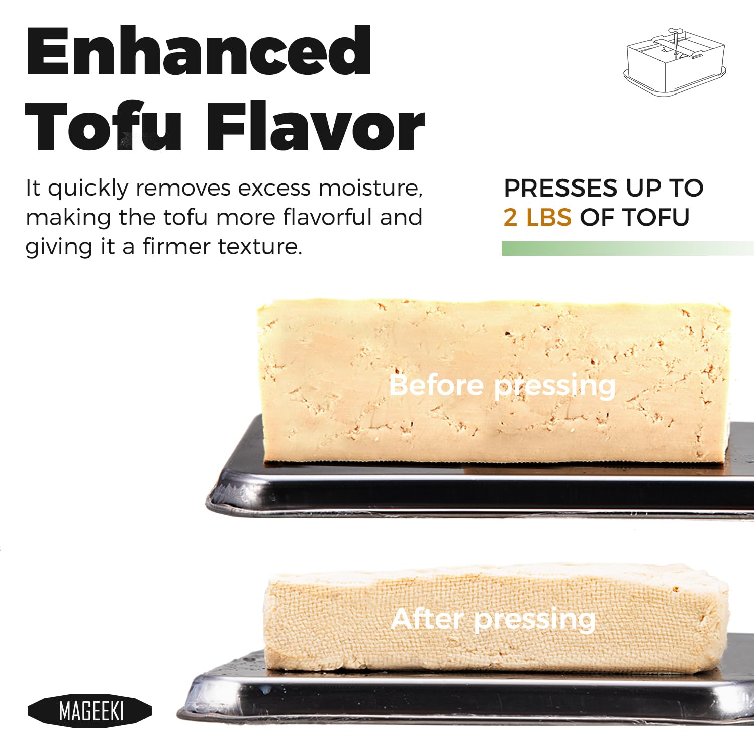 Mageeki Tofu Press includes cheese cloth for easy wrapping and pressing.