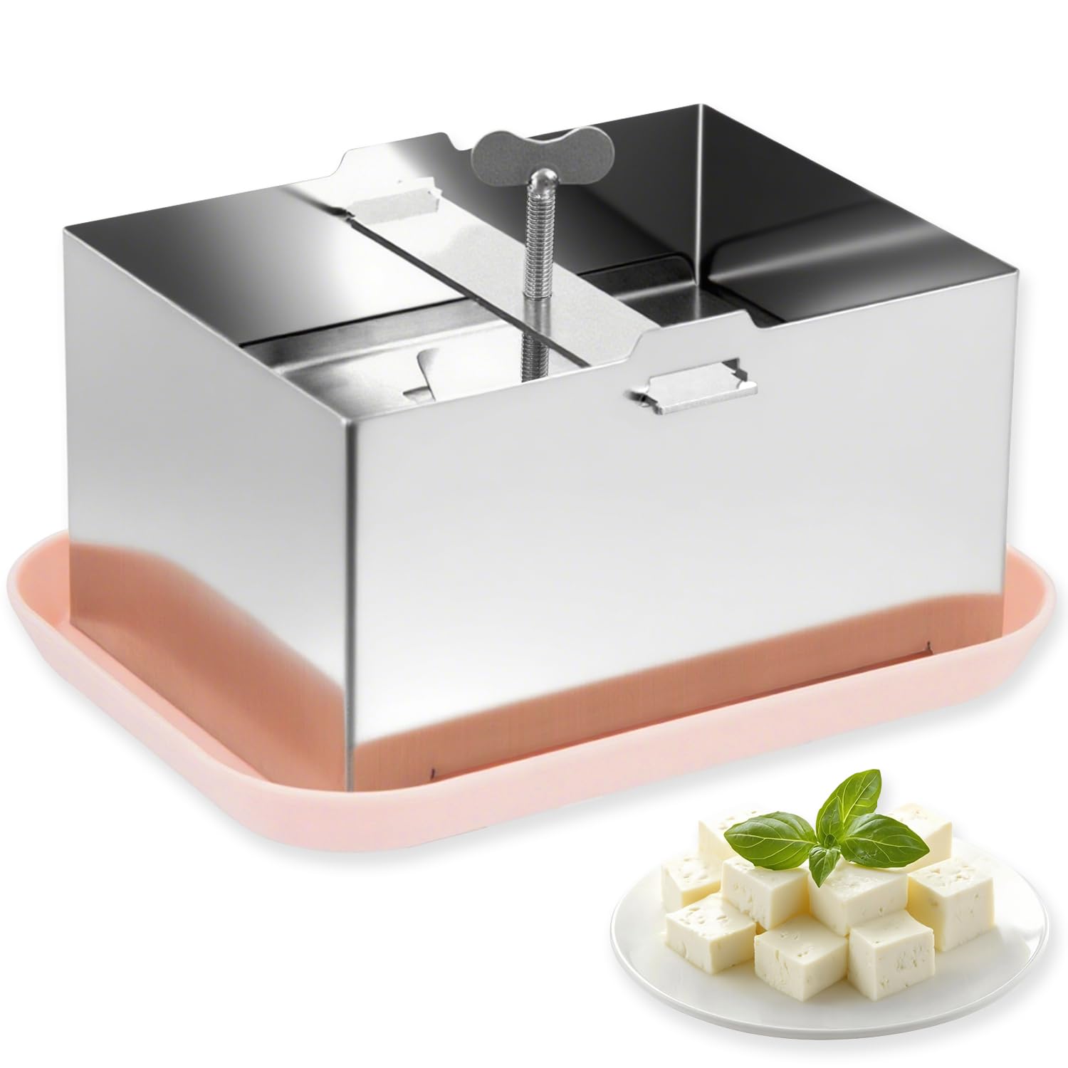 Mageeki Tofu Press side view shows sturdy stainless steel for reliable pressing.