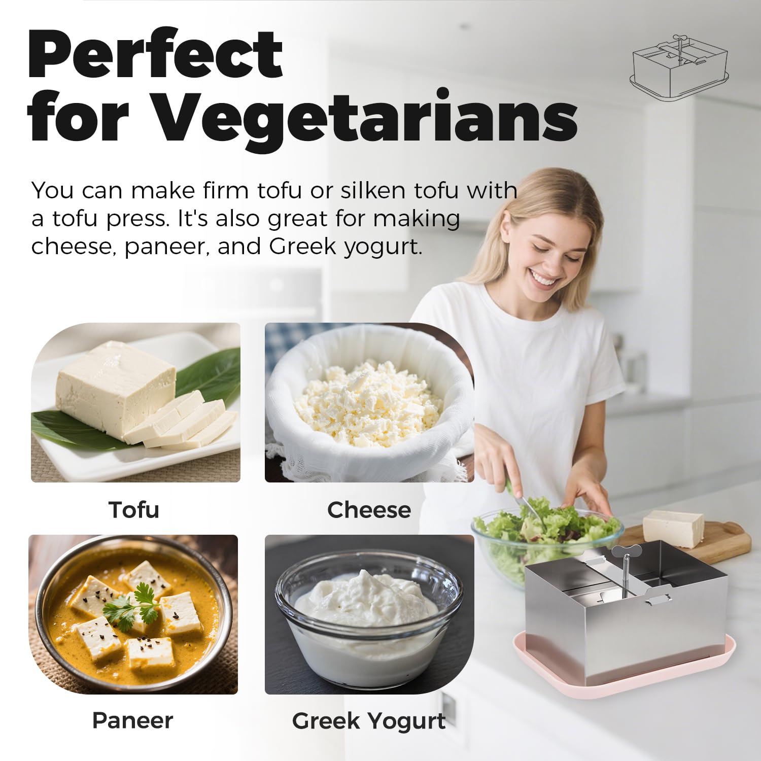 Mageeki Tofu Press stable spiral rod delivers consistent texture.