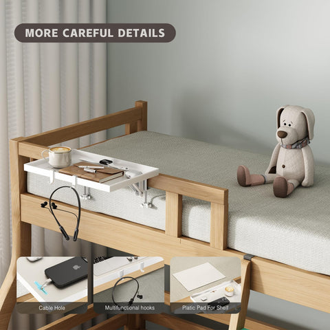 Magheo bedside shelf demonstrates dorm bed compatibility with rail systems