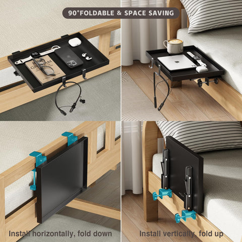 Magheo bedside shelf demonstrates large capacity for phone, glasses, and books.