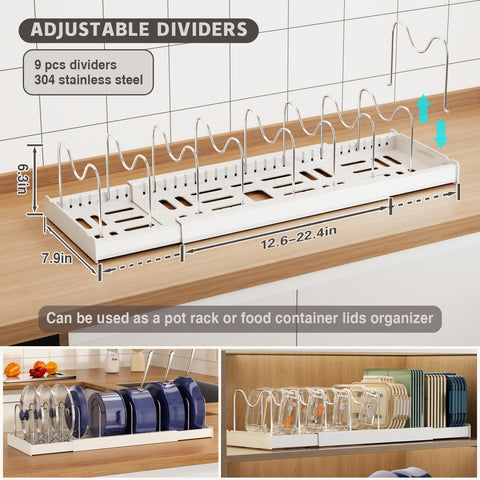 Magheo dual-purpose lid rack inside cabinet keeps lids organized and easily accessible.