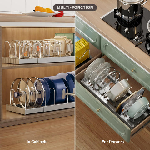 Magheo stainless steel dividers with 9 adjustable slots for flexible item spacing.