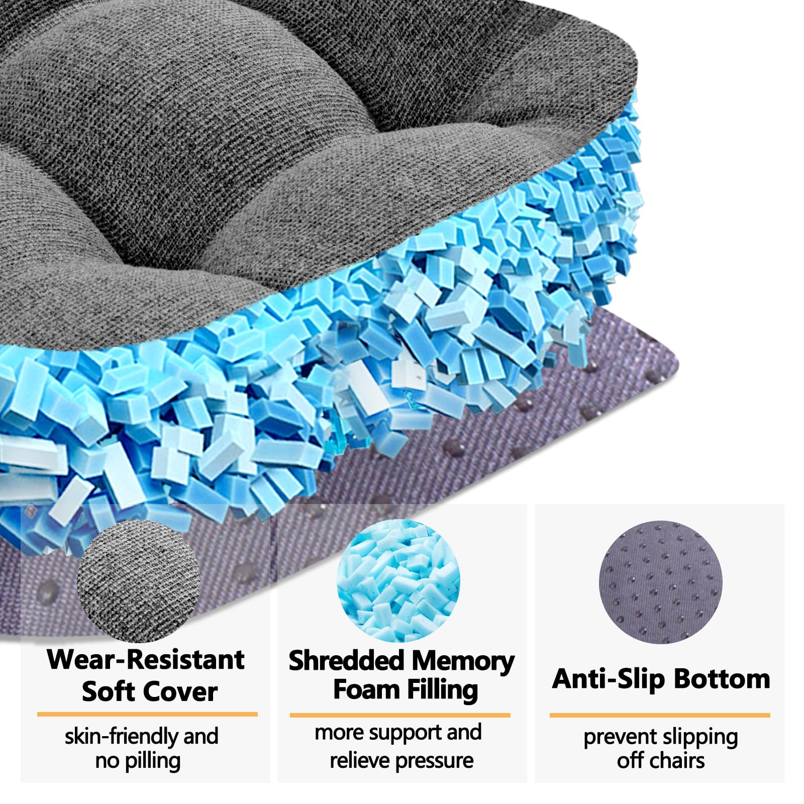Magic Elephant cushions feature non-slip bottom for stable dining seating.