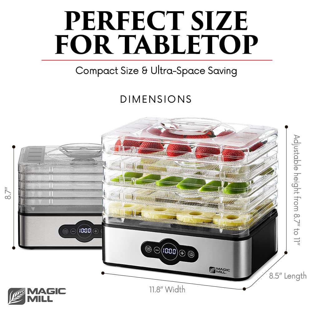 Magic Mill five-tray design maximizes space for multiple foods at once.