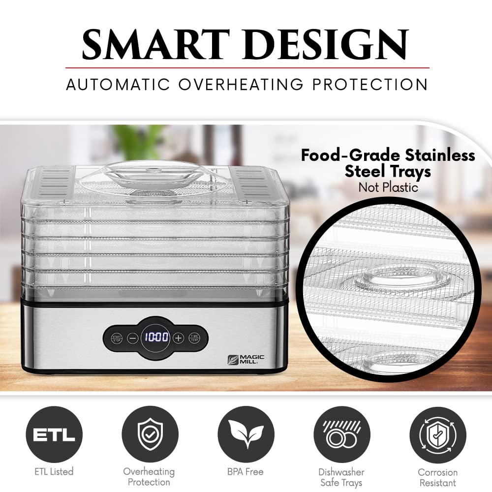 Magic Mill dehydrator is ideal for jerky, fruits, veggies, and dog treats.