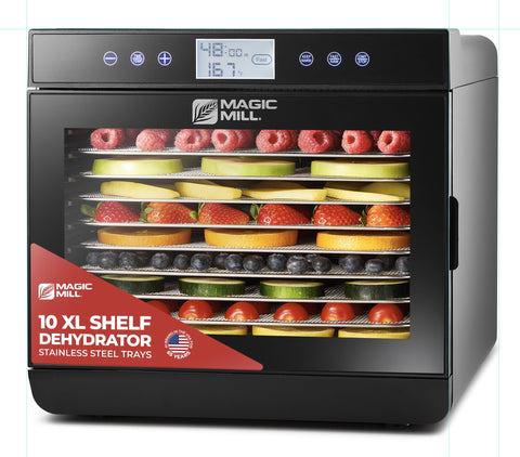 Magic Mill premium dehydrator rear fan delivers even drying for jerky and snacks.