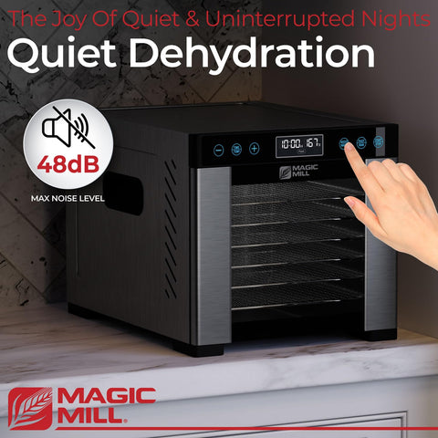 Magic Mill Pro ETL-approved safety features with BPA-free stainless steel trays.