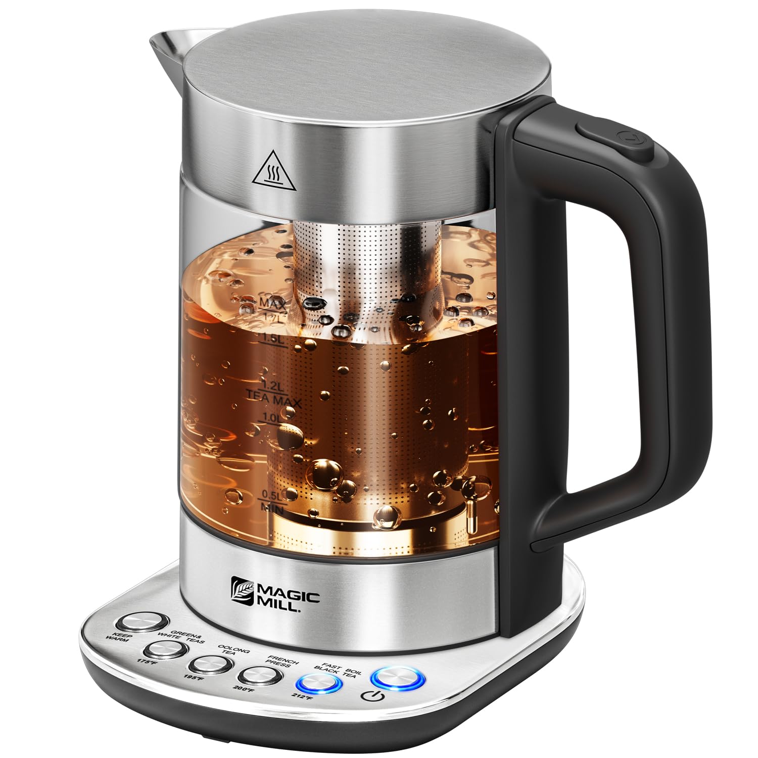 Magic Mill Pro kettle showing rapid boil for quick tea or coffee.