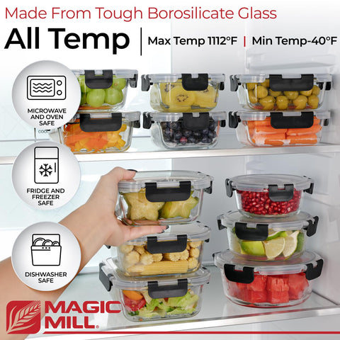 Magic Mill rectangle 21-5oz borosilicate container preserves leftovers securely