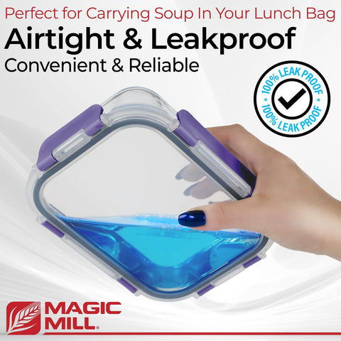 Magic Mill round 6-75in 32oz container suitable for soups and meals.