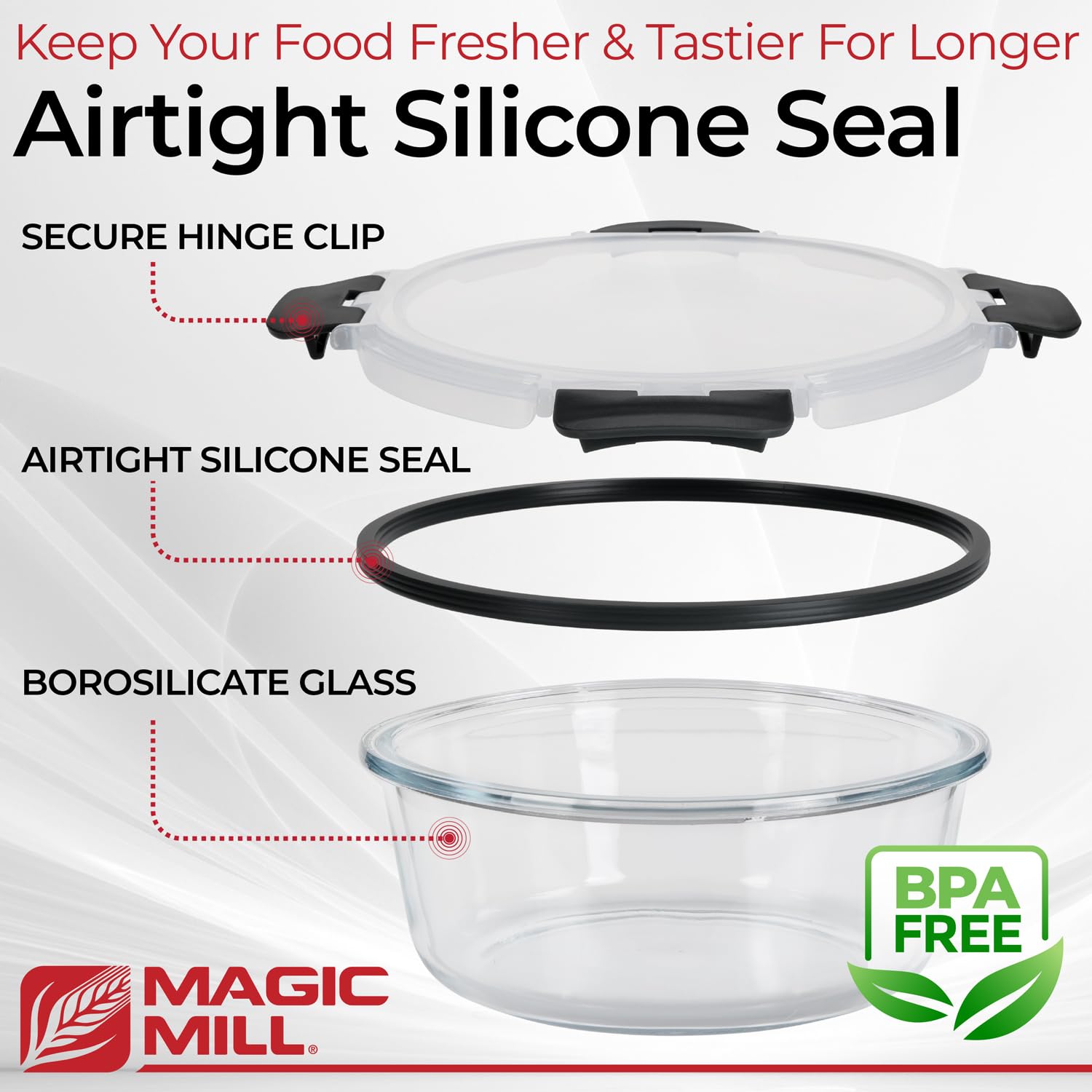 Magic Mill square 27oz borosilicate container with snap-lock lid