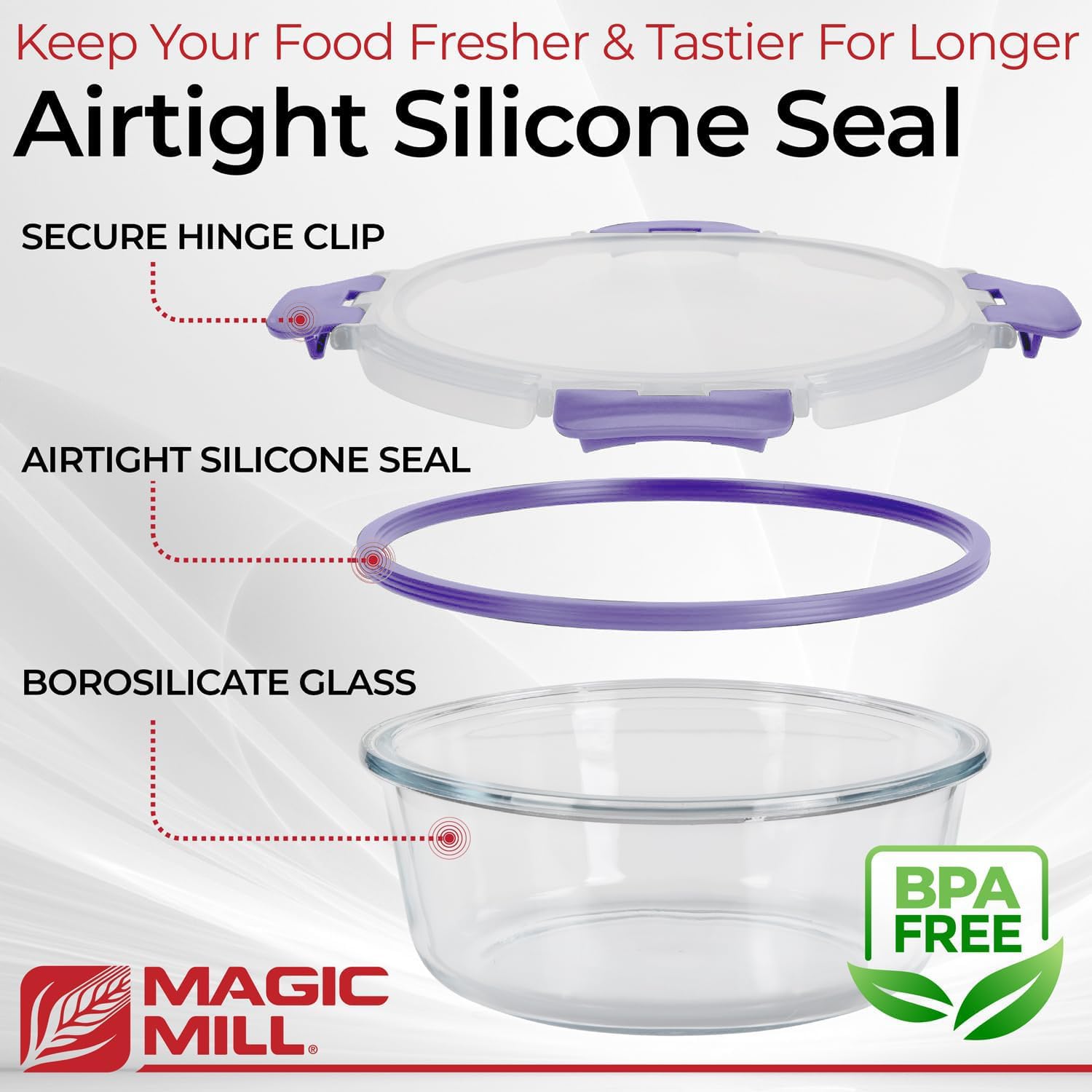 Magic Mill square 5-2in 17-5oz container perfect for fridge storage.