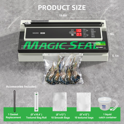MAGIC SEAL MS4005 accessories bundle includes starter bags and gaskets.